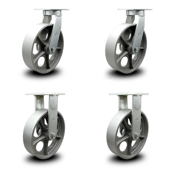 12 Inch Heavy Duty Semi Steel Cast Iron Caster Swivel Locks 2 Rigid SCC, 2PK